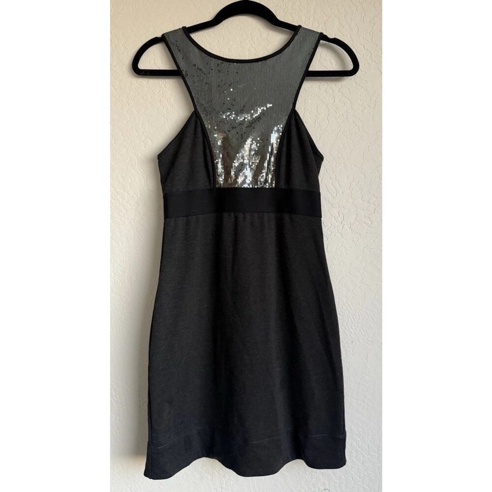 Chelsea & Violet Black Sequin Illusion Neckline Sleeveless Cocktail Dress Sz M